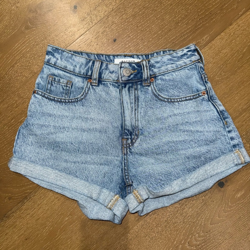 PacSun Light Blue High-Rise Rolled Hem Denim‎ Shorts